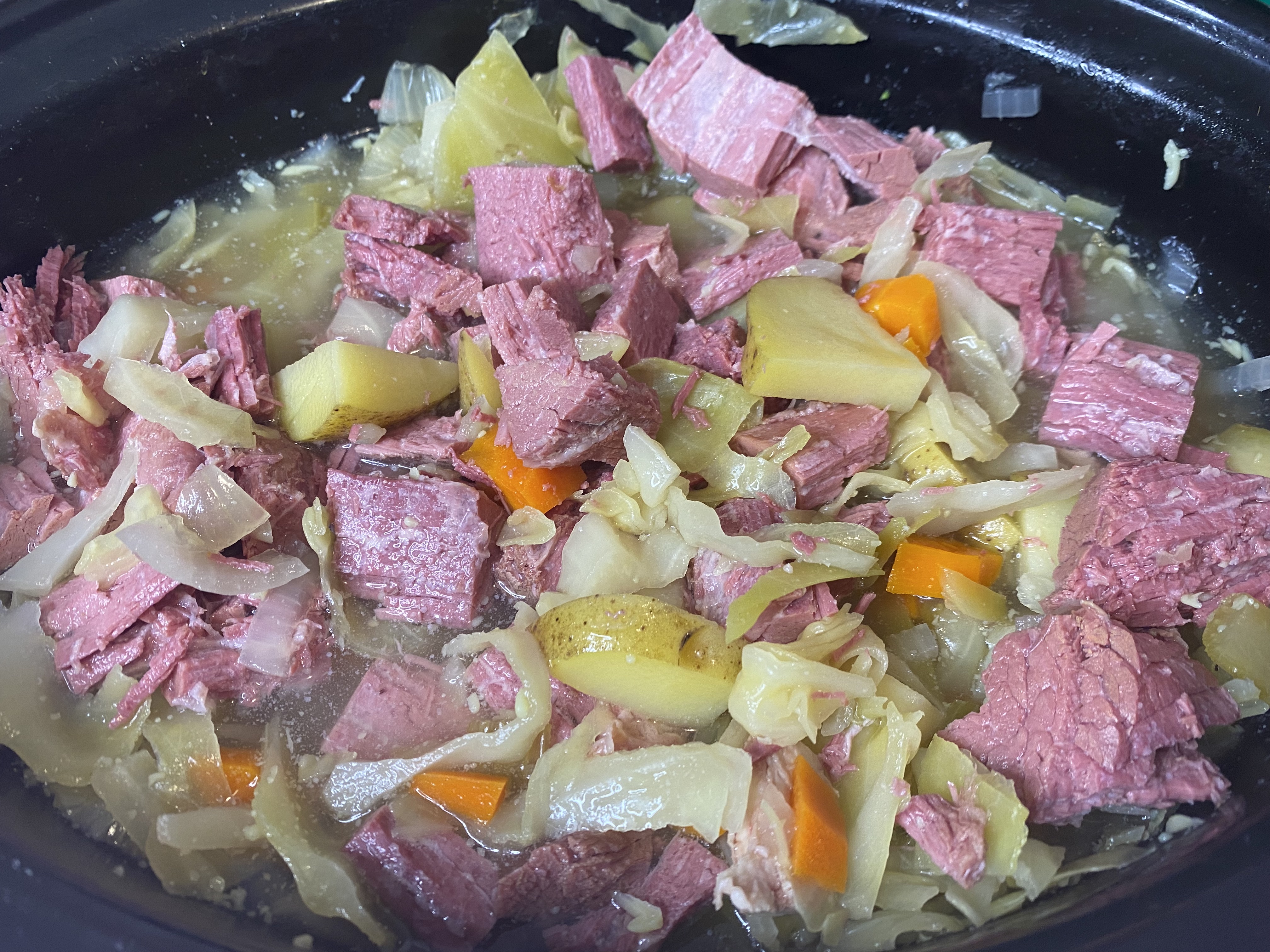 Slow Cooker Corned Beef & Cabbage Soup with Carrots and Potatoes