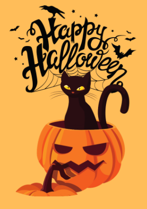 Happy Halloween Cat in a Jack o' Lantern
