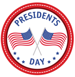 American flags with the words "Presidents Day"