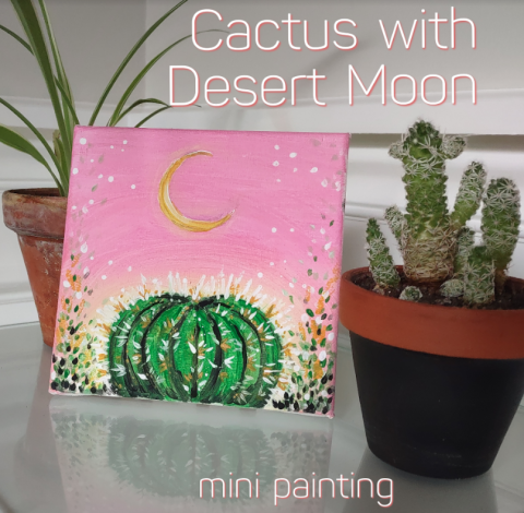 Cactus with Desert Moon Mini Painting